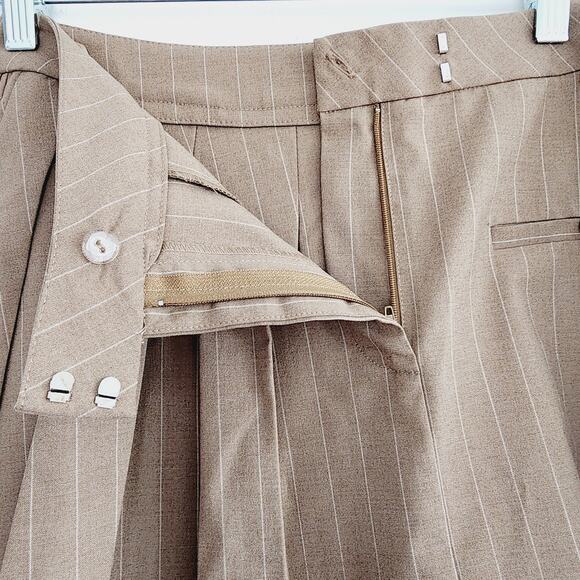 Zara Tan Brown Pinstriped Box Pleated Mini Skirt with Pocket Size XL - Picture 11 of 12